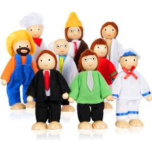 Aolso Casa delle Bambole - 9 Pezzi, Famiglia in Legno, Statuette e Accessori per Casa delle Bambole
