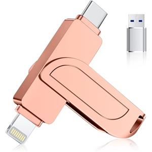 Gaulau Chiavetta USB 128GB per iPhone Apple Autorizzata, Chiavetta USB C 180MB/s Lightning MFi, Pendrive Memoria Esterna per iPhone iPad Android OTG Mac PC 3-in-1,Rosa