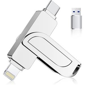 Gaulau Chiavetta USB 128GB per iPhone Apple Autorizzata, Chiavetta USB C 180MB/s Lightning MFi, Pendrive Memoria Esterna per iPhone iPad Android OTG Mac PC 3-in-1,Argento