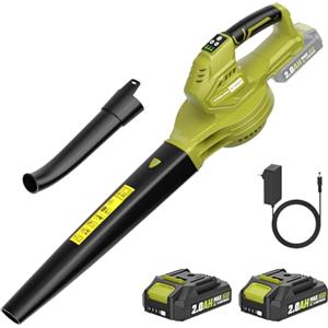 SEYVUM Soffiatore a Batteria con 2×2.0Ah,20V Soffiatore Foglie Elettrico, 3 velocità,Max velocità di15000RPM,max regolabile240km/h Caricabatterie,per foglie giardino, trucioli legno