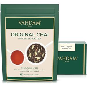 VAHDAM, Tè Chai Originale Indiano (100g), Tè Nero con Spezie Cannella, Cardamomo, Garofano e Pepe Nero | Antica Ricetta Indiana per Chai Latte