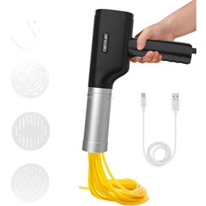 Cecotec Macchina per Pasta Elettrica Portatile Fun EasyPasta. 40W, Capacità 200gr, 3 Dischi Inclusi, Prepara Spaghetti o Noodles, Spaghettis e Tagliatelle, 50 Usi per Carica Batteria