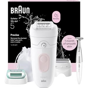 Braun Silk Epil 5 Epilatore Elettrico Donna, Wet&Dry, Rimozione Facile Peli, Pelle Liscia, Include Testina Radente, Cappuccio Regolatore, Cappuccio Prime Epilazioni E Rifinitore Bikini, 5-251