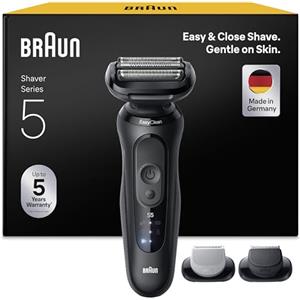 Braun Serie 5 Rasoio Elettrico Barba, Wet&Dry, Regolabarba Uomo, Rasoio Barba, 50 Min Di Utilizzo, +2 Accessori, Senza Fili, 100% Impermeabile, Regolabarba Braun, 52-N1650SI, Nero