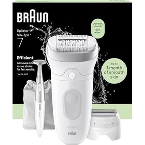 Braun Silk Epil 7 Epilatore Elettrico Donna Con Testina Ampia Per Una Facile Rimozione Dei Peli, Wet&Dry, Pelle Liscia, Include Testina Radente, Cappuccio Regolatore E Rifinitore Bikini, 7-241,Argento