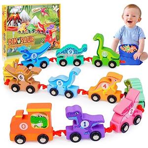Anginne Dinosauri Trenino Legno Giocattolo per Bambini, Giochi Legno Bambini 1-4 Anno Macchinine per Bambini Regalo Bimbo 1-4 Anni Maschio Giochi Educativi Montessori