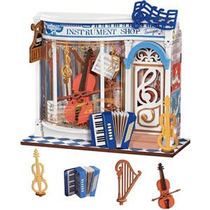 Rolife Miniature Casa Melody Instrument Shop, 63 pezzi Kit Casa in Miniatura DIY, Modellismo da Costruire Adulti Casa delle Bambole in Legno Puzzle 3D Nessun collante necessario