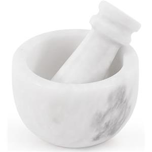 MARBLE RANGE Set di mortaio e pestello in marmo bianco, fatto a mano, tritaglio e macina erbe, ciotola in marmo naturale, piccolo macinino per spezie