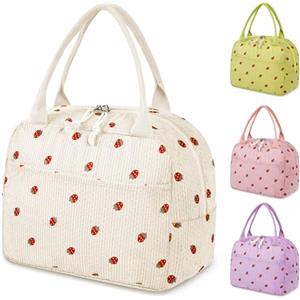 Vortix Borsa Termica Porta Pranzo Donna, Borsa Porta Pranzo morbida e pieghevole, Borsa Frigo Piccola Pranzo Ufficio con Rivestimento Impermeabile, Lunch bag pratica per bambini/studenti/picnic (Beige)