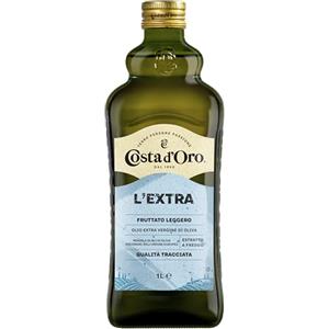 Costa d'Oro - L'Extra fruttato leggero 1L. Olio Extravergine di oliva estratto a freddo, gusto delicato e poco invadente. Bottiglia da 1 litro.