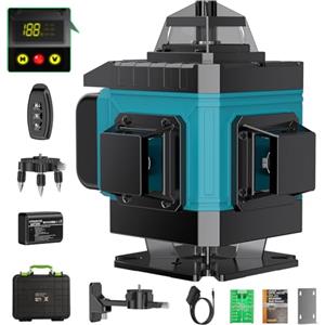 Pdgrid Livella Laser Autolivellante 16 Linee, 4 X 360 °Livello Laser Autolivellante Blu, 2 x Batterie, Autolivellante, Supporto rotante, Telecomando Cabina di rilevamento
