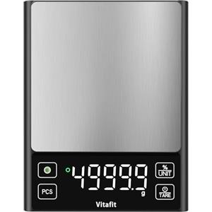 Vitafit 5kg Bilancia Cucina Digitale, Alta Precisione 0.1g dalla Nostra Fabbrica Professionale Dal 2001, Bilancia Alimentare Funzione Percentuale, Piattaforma Acciaio Inox, Ampio Display LED, Nero