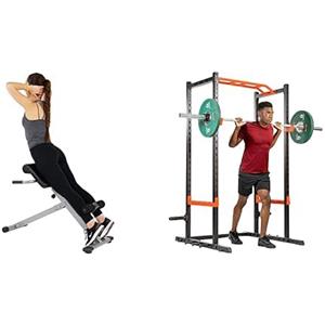 Sunny Health & Fitness Sunny Health and Fitness 45 Degree Hyperextension Roman Chair, Steel, Grey, One Size SF-BH6629 + Power Zone Strength Rack Power Cage - 455 KG Weight Capacity - SF-XF9925