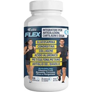 Italian Elite® Flex Articolazioni, Ossa e Cartilagini. Integratore con Glucosamina, Condroitina, MSM, Collagene, Acido Ialuronico, Artiglio del Diavolo, Curcuma, Boswellia, Vitamine e Minerali. 120cpr