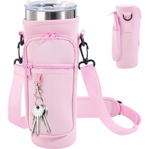 CRAFTYMELODY 2 Paia di Borsa Porta Bottiglia d'acqua con Tasca Telefono Cinghia Regolabile 40 oz Bicchiere In Neoprene Porta Bottiglia Sport Tasca con 3 Tasche Rosa
