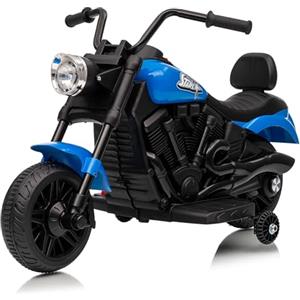Garvee Moto elettrica per bambini 6V - Avviamento morbido, sospensioni, 2 ruote di supporto, musica e luci LED - Giocattolo cavalcabile sicuro per bimbi 18 mesi-6 anni - Colore blu