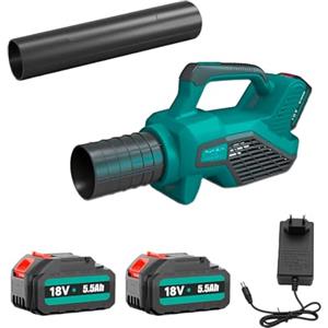 JUTOSGSKW Soffiatore Foglie a Batteria 18V 5.5Ah (2 Batterie + Caricabatterie Inclusi), Motore Brushless, 530 CFM 100 MPH, Velocità Variabile, Soffiatore Elettrico Senza Fili per Giardino, Pulizia Neve