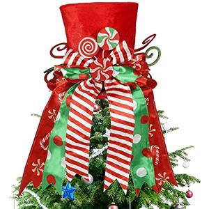 yofit Cappello a punta per albero di Natale, grande cappello rosso con fiocco a righe e lecca-lecca, decorazioni per albero di Natale, decorazioni per la scrivania, per la casa, le vacanze natalizie