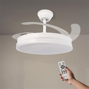 M mimotec - Ventilatore da soffitto con luce LED bianca Olga, telecomando, motore DC, 6 velocità, silenzioso, pale retrattili, funzione estate-inverno, timer, CCT
