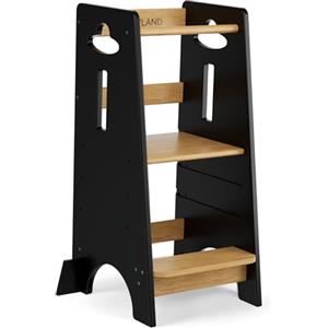 COSYLAND Torre Montessoriana Bambini da 1 Anno - Torretta Montessoriana in Legno Spesso, Regolabile a 3 Altezze (Nero Classico & Naturale)