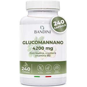 Bandini® GLUCOMANNANO FORTE 4.200 mg per Dose Giornaliera, 240 CAPSULE, Arricchito con Cromo, Vitamina B3 e Inulina, Integratore Alimentare con Formula Ad Alto Dosaggio, 100% Vegan, Made in Italy