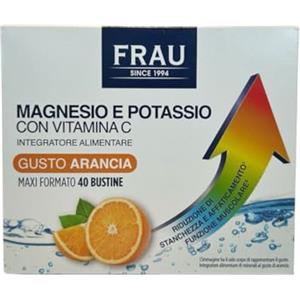 FRAU, Magnesio e Potassio, Integratore Alimentare con Vitamina C, Riduzione Stanchezza e Affaticamento, Funzione Muscolare, Senza Glutine e Lattosio, Gusto Arancia, 40 bustine