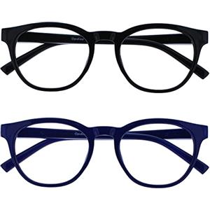 OPULIZE Blu - Occhiali Filtro Luce Blu Set da 2 Montatura Tonda Fashion Cerniere a Molla Migliorano il Sonno Gaming Computer Anti Riflesso Nero Blu Uomo Donna BB5-13 +0.00