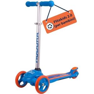 HUDORA Monopattino Flitzkids 2.0, blu, Monopattino per bambini stabile con pedana grande, Monopattino mini a tre ruote regolabile e trasportabile