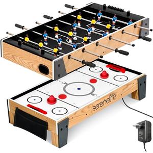 SereneLife Tavolo da Gioco 2 in 1 con Calcio Balilla Professionale da 101,6 cm e Hockey ad Aria da 96,5 cm, Calcio Balilla con Palline, Mazze e Dischetti per Casa, Bar e Feste