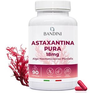 Bandini® Astaxantina pura 18 mg per capsula | 90 capsule - 3 mesi di scorta | Potente antiossidante naturale da alga Haematococcus Pluvialis - Natural Astaxantina, Senza magnesio stearato, Senza OGM
