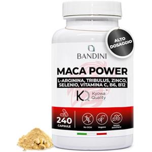 Bandini® MACA POWER 240 Capsule, Maca Peruviana 100% Vegan, Complesso ad Alto Dosaggio con Arginina Kyowa®, Tribulus, Vitamina C, Zinco, B6, B12 e Selenio, Stanchezza Fisica e Mentale, Energia, Sport