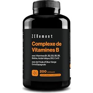 Zenement Complesso di Vitamine B - Miglior Assorbimento con Olio Extra Vergine di Oliva Biologico - Con Vitamine B1, B2, B3, B5, B6, B9, B12, Biotina, C ed E - 200 Softgel - Zenement