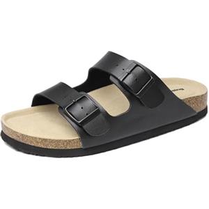 Mesing Ciabatte Sandali Donna Uomo Estive con Plantare in Sughero Comodi Slide Ortopedici Doppia Fibbia Pelle Scamosciata Antiscivolo Pantofole XZ490-Black1-EU42