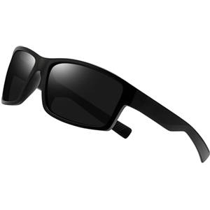 Joopin Occhiali da Sole Sportivi da Uomo Donna Polarizzati Protezione UV Vintage Rettangolari Montatura Spessa Occhiali per Ciclismo Guida Pesca Golf Running Trekking (Nero Opaco)