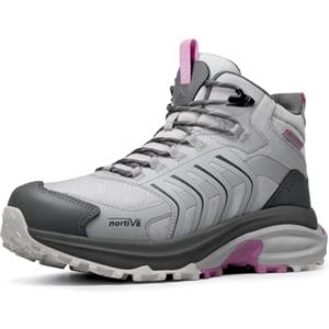 NORTIV 8 Scarponi Trekking Donna Impermeabili Leggeri da Trekking All'aperto Antiscivolo Comodi Campeggio Stivali Traspiranti Alla Caviglia,Size 40,Grigio Chiaro,SNHB26002W