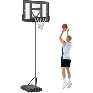 SPORTNOW Canestro Basket ad Altezza Regolabile per Giardino e Piscina con Base Riempibile e Spazio per Palla, in Acciaio, Plastica e HDPE, 110x75x195-370 cm, Nero