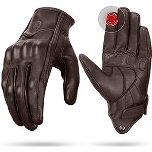 KEMIMOTO Guanti Moto in Pelle, Guanti da Motociclismo Touchscreen per Uomo e Donna con Protezione delle Nocche, Ideali per Motocross, Scooter, Ciclomotori, Quad, ATV