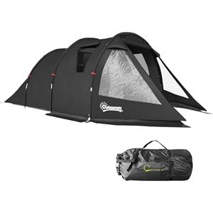 Outsunny Tenda da Campeggio 3 Posti con 2 Stanze interne con Finestre e Coperture, Borsa da Trasporto Inclusa, 475x264x172cm, Nero