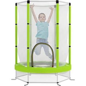 AIYAPLAY Trampolino Elastico per Bambini Ø140 cm con Rete di Sicurezza, Tappeto Elastico per Bimbi da 3-6 Anni con Disegni, per Interno ed Esterno, Verde
