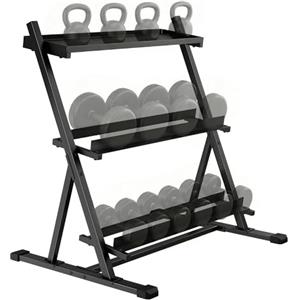 SPORTNOW Porta Pesi Palestra Casa a 3 Livelli, Rastrelliera Manubri Regolabile in Acciaio, Supporto per Manubri e Kettlebell, Salvaspazio per Palestra Domestica, Capacità 200 Kg, Nero