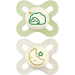 MAM Original Start Night Succhietto 0-2 Mesi (Set da 2), Ciuccio MAM 0-2 mesi che si illumina al buio con tettarella in silicone, Kit da 2 accessori neonato con porta ciuccio sterilizzatore, Neutro