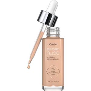 L'Oreal Paris True Match Tinted Serum Foundation, 1% acido ialuronico, formula idratante, rimpolpa la pelle in 1 ora per una finitura luminosa naturale, 30 ml, tonalità 3-4 chiaro-media
