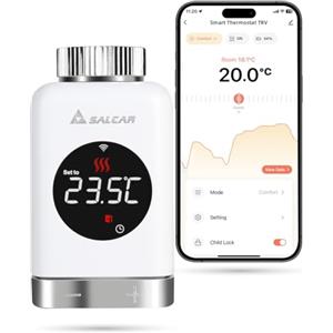 SALCAR Valvola Termostatica Intelligente WIFI Termostato TRV801W Testa Termostatica Compatibili con Amazon Alexa & Google Assistant Programmabili Tuya Smart Termostato, Nessun Gateway Richiesto