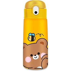 Cartomania Borraccia termica chill & refill, Tema orsetto, Arancione, 460ml, Acciaio, Cannuccia, Mantenimento temperatura caldo 12 h/freddo 24 h, Scuola, Bambini, Idea regalo