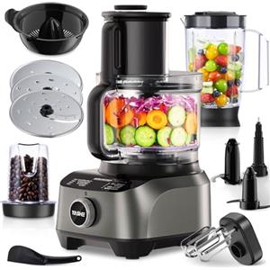 YASHE Robot da Cucina Multifunzione, 2,5L Ciotola & 1,5L Bicchiere Frullatore, Mixer, Grinder, Estrattore di Succo, Impastatrice, Affettatore & Grattugia, 3 Velocità + Pulse, Blocco di Sicurezza