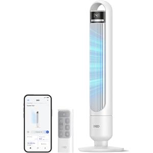 DREO ventilatore a torre smart per camera da letto, ventilatore a piantana silenzioso 28 dB, portata dell'aria fino a 8,8 m, 4 velocità e 3 modalità, timer 8 h, controllo tramite app, oscillazione 90°
