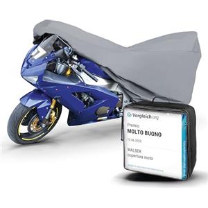WALSER telo coprimoto M in robusto PVC, Premio Molto Buono* telo impermeabile, telo compatibile con vespa/scooter/motorino, moto, copertura moto per esterno, telo coprimoto grigio 215x95x120cm