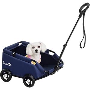 PawHut Passeggino per Cani Taglia Piccola Pieghevole con Ingresso a 45° con Borsa e Cuscino, Passeggino Cani in Acciaio e Tessuto Oxford, 53x45x28 cm, Blu Scuro
