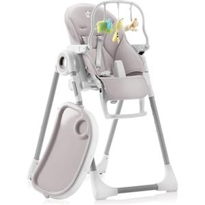 Sweety Fox Seggiolone Pappa Regolabile e Pieghevole - 7 Livelli Diverse, Schienale Bambino Pieghevole 5 Posizioni, Ripiano Smontabile, Vassoio a Clip (Facile da Pulire) - Grigio