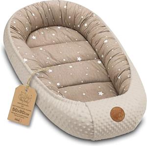 Totsy Baby Riduttore lettino neonato - 90x50 cm nido culla pod cocoonababy babynest antisoffoco per bambina e bambino baby nest per neonati Beige con Stelle Bianche